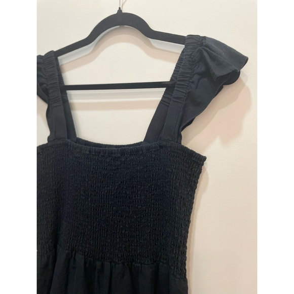 Madewell Linen Blend Black Smocked Ruffle Strap Romper Size 10 Minimalist - Picture 3 of 10
